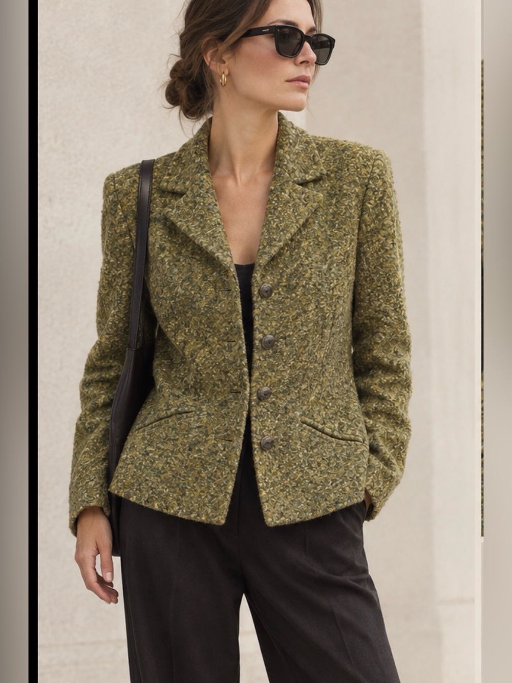 Vintage Francois Favel Paris Bouclé Blazer - Green / Wool Blend - French 38